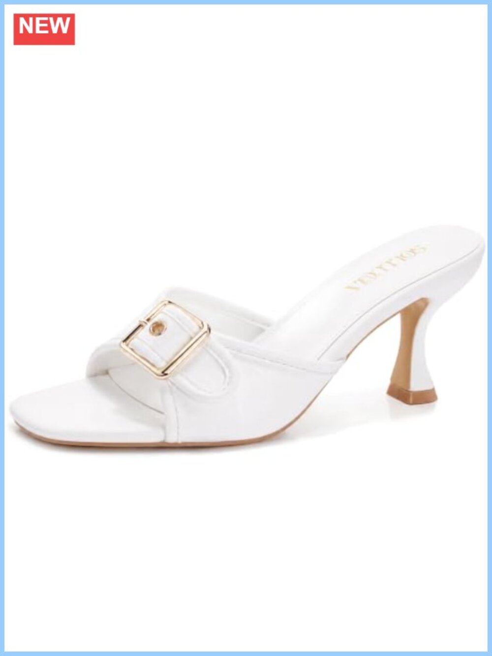 Kitten Heel Mules Square Open Toe Backless Slip On Dressy Sandals Buckle Strap